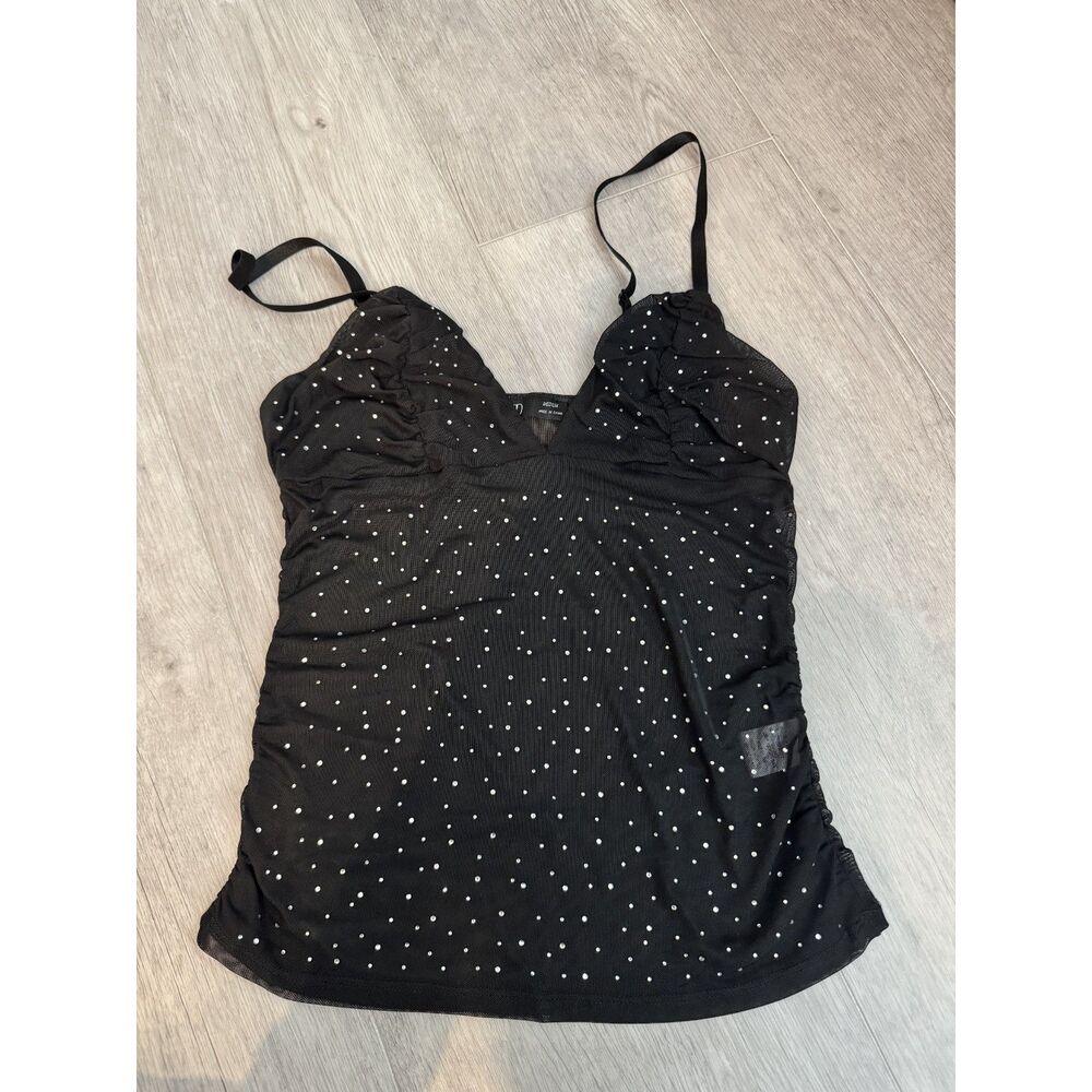 Anwnd black mesh sparkle rhinestone tank camisole, Medium